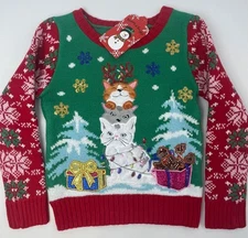 Girls 33 Degrees KITTY CATS Christmas Ugly Sweater M/5 L/6 XL/6X Holiday Top $30
