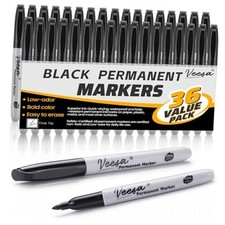 36 Pack Permanent Markers Fine Tip, Black Permanent Marker 1 Count Pack of 36 