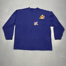 Vintage Winnie The Pooh Embroidered LS Tshirt Blue 2XL Disney Store VTG