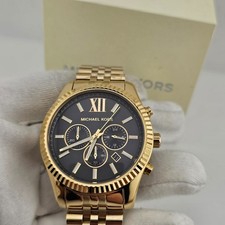 NEW MICHAEL KORS MK8286 MEN'S WATCH GOLD STRAP BLACK DIAL GOLD CASE