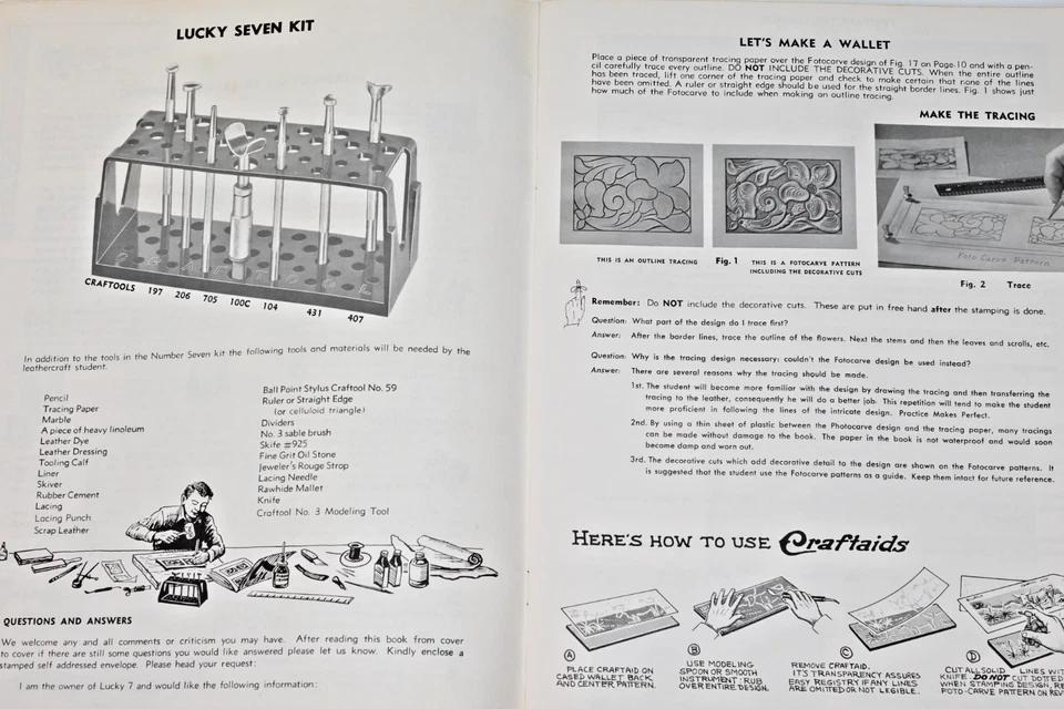 Craftool Lucky Seven 照片雕刻图案小册子皮革雕刻说明 1959 — 第 3/4 张图片