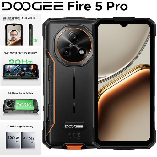 DOOGEE FIRE 5 PRO 4G Rugged Phone Android 15 Waterproof Octa Core NFC 13000mAh