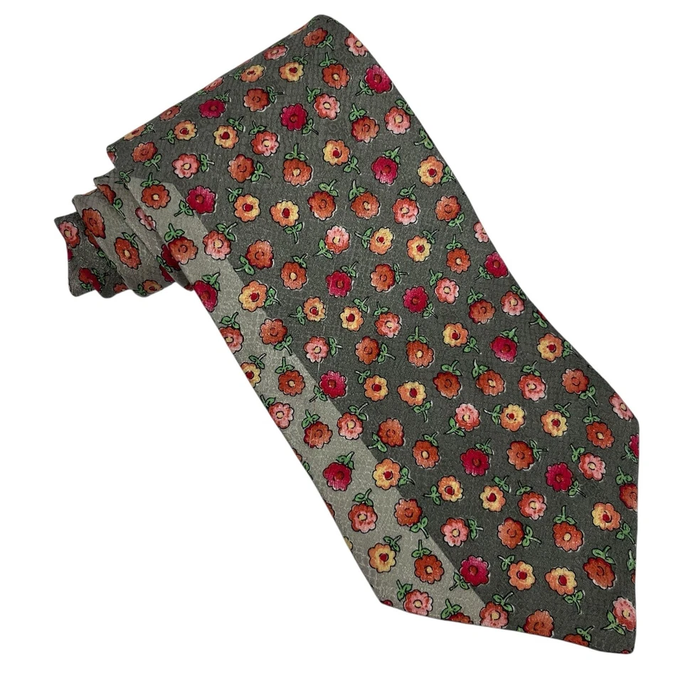 Corbata Vitaliano Pancaldi Hombre Verde Multicolor Floral Flores Seda 4" (W) 59" (L) Foto 3 de 4