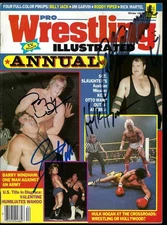 EB3253  HOGAN WINDHAM SLAUGHTER VALENTINE HAYNES  signed Wrestling Magazine /COA