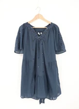 VELVET By Graham & Spencer Mila Boho Embroidered Tunic Dress Navy S $198 A3 183