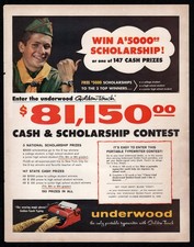 1958 Underwood Portable Typewriter Golden Touch Scholarship Contest Print Ad thumbnail