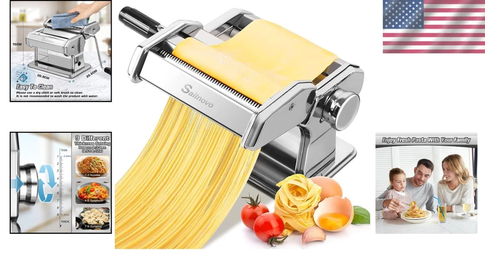 Stainless Steel Pasta Maker with 9 Settings – Perfect Gift for Cooking Lovers - Image 2 of 4