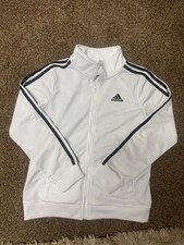 Adidas Youth Medium 10/12 Track Jacket White Black 3 Stripe Full Zip Kids
