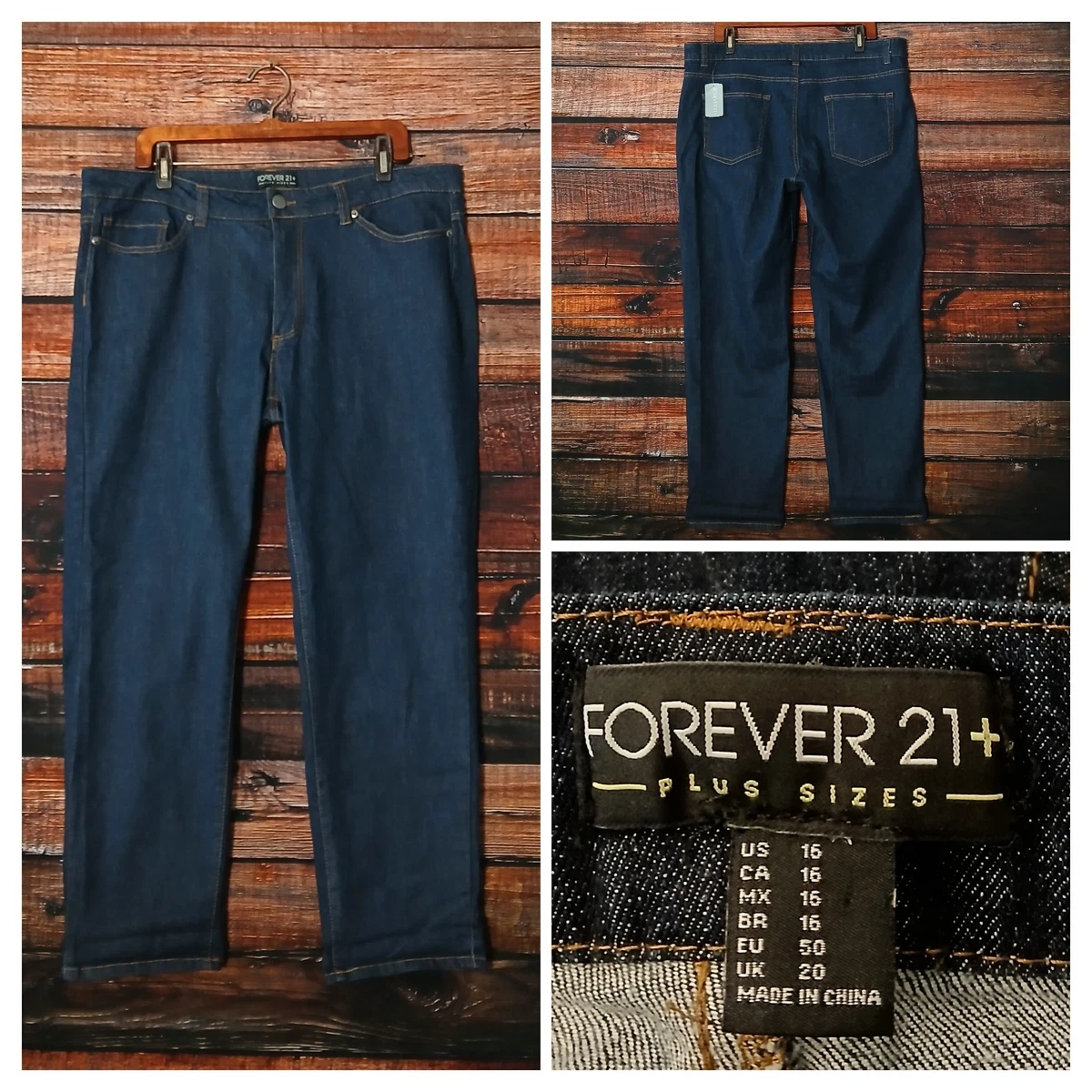 Jeans Forever 21 Talla 16 Índigo Oscuro Tobillo Recto Tiro Alto Denim Elastizados Nuevos con Etiquetas 