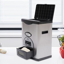 22lb Rice Dispenser Auto Rice Dispenser Stainless Steel Rice Storage Box Black