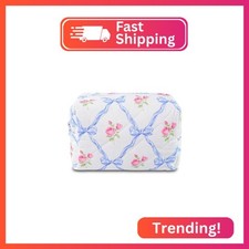 Quilted Makeup Bag Floral Cotton Make up Bag Puffy Coquette Makeup pouch Aesthet