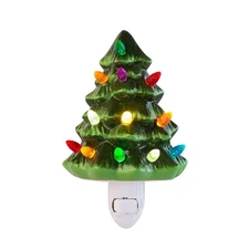 Christmas Tree Night Light - Plug in Ceramic Vintage Night Light with LED Bulb
