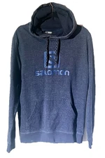 Salomon Pullover Large Logo Hoodie Mens M Blue Performance Sweatshirt Snow Ski