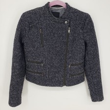 Banana Republic Boucle Tweed Asymmetrical Zip up Moto Jacket 0P Gray Black