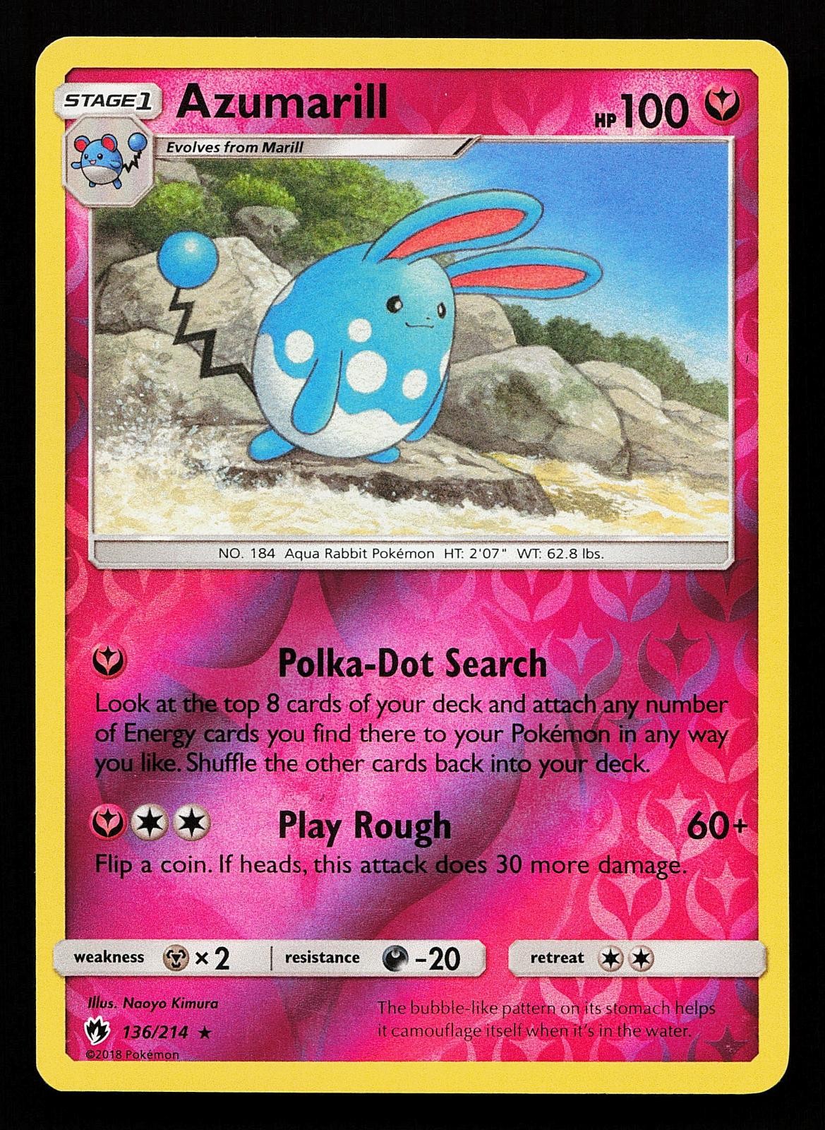 Azumarill 136/214 Reverse Holo Rare Lost Thunder Pokemon Card