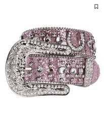 Angel Ranch Pink Rhinestone Western Bling Belt Wide Silver Buckle Studded Women