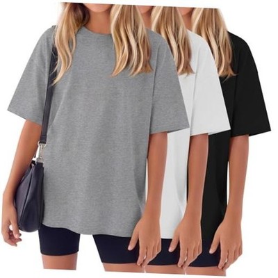 3 Pack Girls Short Sleeve T Shirts Kids Summer Oversized Tops Trendy Crewneck
