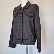 Tommy Bahama Two Palms 100 Linen Raw-Edge Jacket Button-Front Pocket Black Sz.L