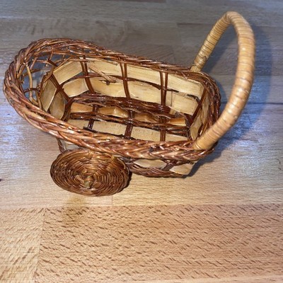 Vtg Woven Wicker Baby Carriage Stroller Basket Plant Holder Wheels Handle Read