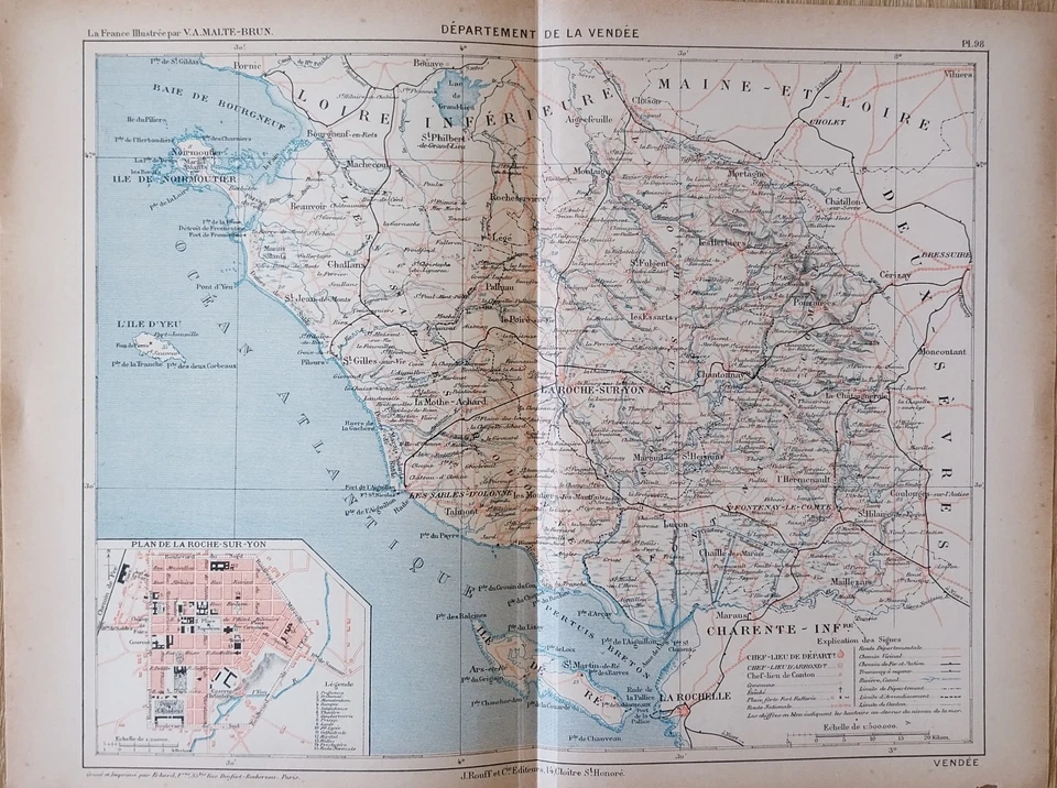 CARTE GEOGRAPHIQUE XIXEME DE 1883 DÉPARTEMENT DE LA VENDÉE V.A MALTE BRUN - Photo 1/1