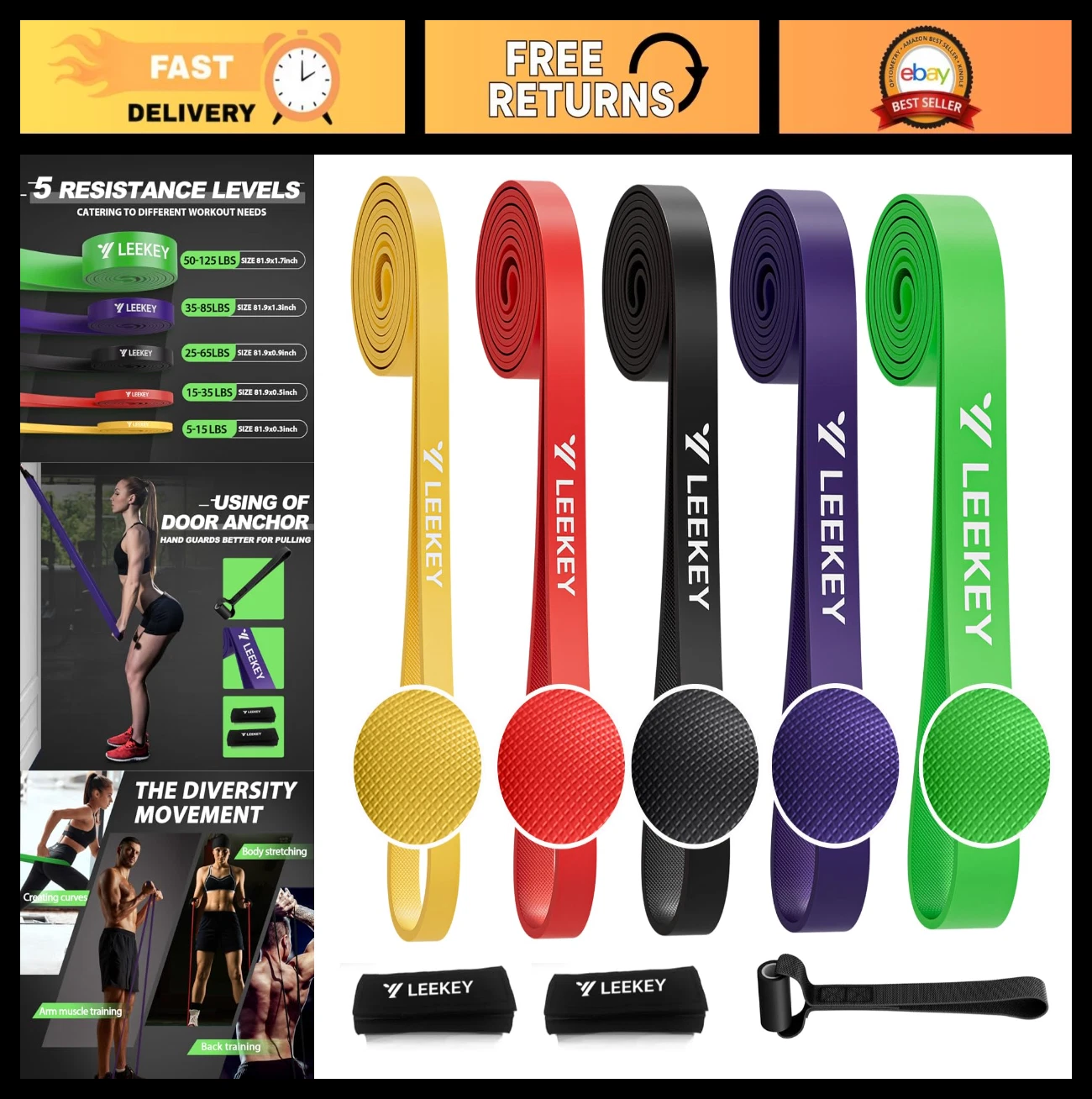 Resistance Bands Set with Handles & Door Anchor - Pull Up Assist for Home Workou