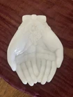 Vintage Avon Touch Of Beauty Open Hands White Milk Glass Soap Trinket Candy Dish