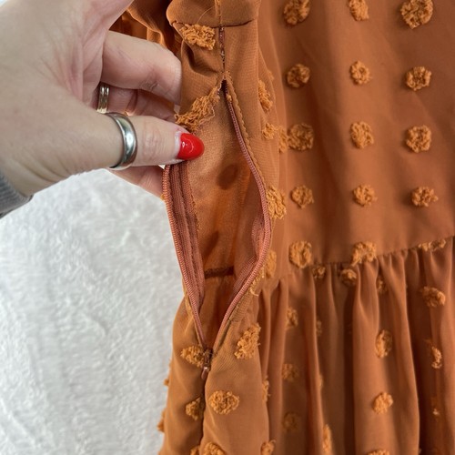 Grace Karin Plus 2XL Chiffon Swiss Dot Dress Short Sleeve Orange V-Neck Lined - 第 12/16 張圖片