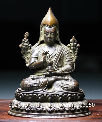 Tibetischer Buddhismus Kupfer Tsongkhapa Guru Lama Zongkapa Meister Buddha Statue 9,8 CM - Bild 3 von 8