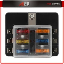 Automotive 6 Way Car Boat Fuse Box Block Holder Panel With LED Warning Indicator