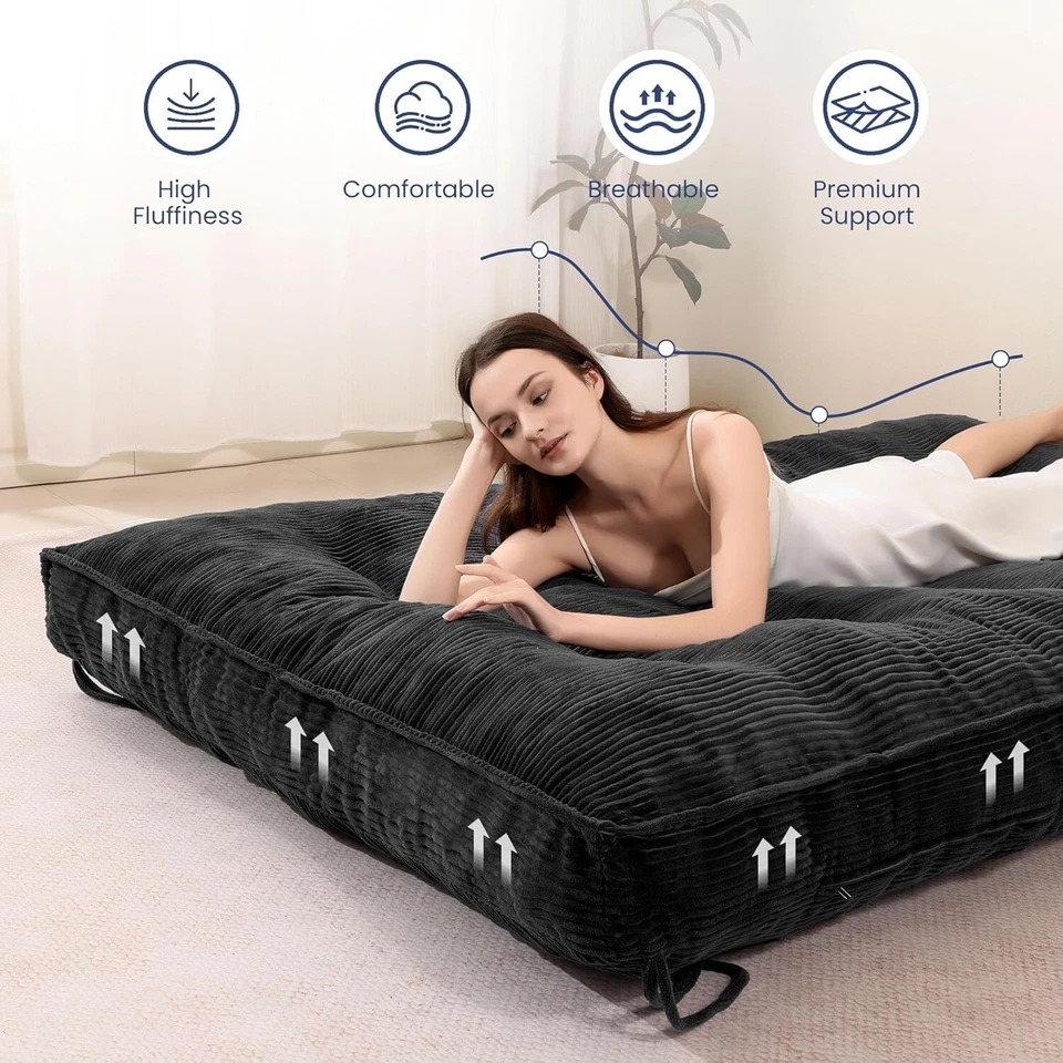 8 Inch Size Futon Mattress, Extra Thick Futon Sofa Bed Upgraded Queen Black - Image 4 of 4