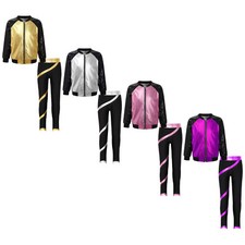 Kids Boys Girls Coat With Trousers Sparkly Dance Outfits Disco Jazz Outwear Gym