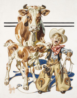 Joseph Leyendecker The Little Cowboy Takes A Licking Canvas Print