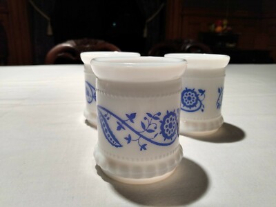 Jam Jelly Jar  Sugar Condiments White Milk Glass Beaded Blue Flower Vintage