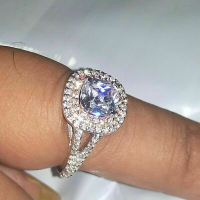 2.25Ct Cushion Simulated Diamond Engagement Ring 14K 2tone Gold Split Shank