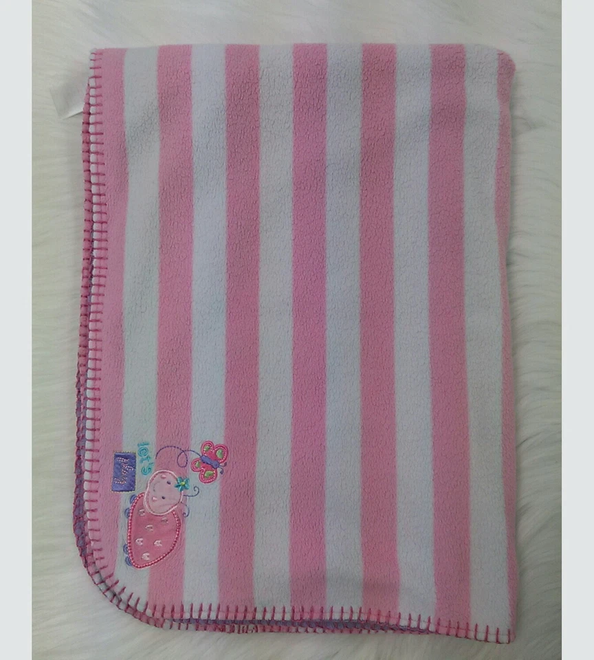 Manta bebé recién nacido Ladybug rosa blanco rayas púrpura niña B19 Foto 2 de 3