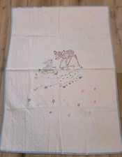 Vtg Estate Find Hand Quilted Crib Nursery Quilt Bambi Thumper 41"x57" READ