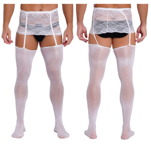 Medias sexy de lencería con tirantes de encaje pantimedias de malla liguero para hombre - Imagen 4 de 104