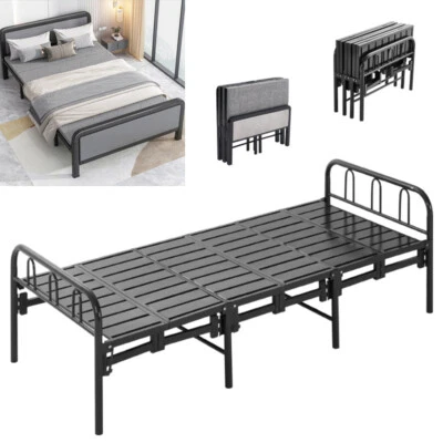 HOME-DIRECTSALES Folding Single Bed Metal Frame 2ft6/3ft Guest Bed Home Office Dorm Sleep Spare