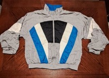 Vintage 90's Lavon Windbreaker Track Jacket Large Color Block Blue Grey Y2K