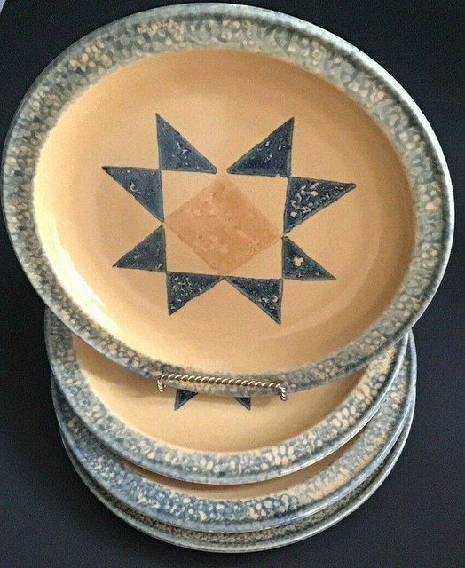 Pfaltzgraff America 4 dinner plates Star quilt blue sponge 10 3/8" eBay