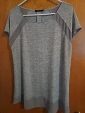 Doe & Rae size Large Gray Shirt Womens with Sheer n shoulders knit light sweater