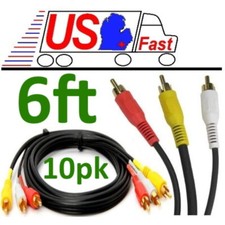 SHIELDED Lot10pk 6ft Triple RCA Audio Video,a/v AV Yellow/Red/White TV/VCR Cable