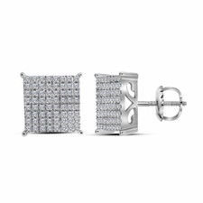 10kt White Gold Womens Round Diamond Square Cluster Stud Earrings 1.00 Cttw