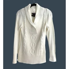 HOOKED UP- WOMENS WHITE LOONG SLEEVE V-NECK PULLOVER SWEATER SIZE LARGE