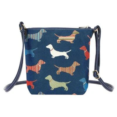 SIGNARE Dachshund Crossbody Bag Sling Satchel Recycled Polyester Blue Sausage Dog Gift