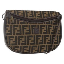 FENDI Zucca Canvas Shoulder Bag Black Brown Auth 157010