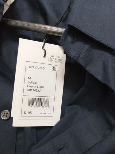 Theory Men's Sylvain O Stretch Cotton L/S Poplin Light Shirt Eclipse NWT Men's M - Picture 6 of 6