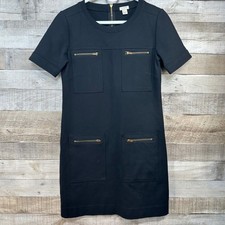J.Crew Womens Black Shift Dress Zipper Pockets Viscose Blend Career size 2