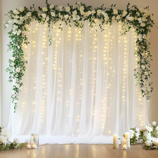 White Tulle Backdrop Curtains with Lights String 10FT X 10FT Sheer Curtain with