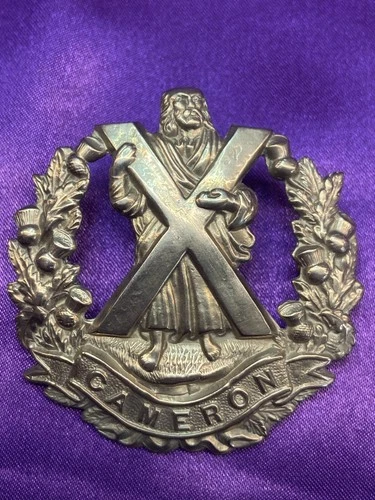 Genuine WW1/2 The Queens Own Cameron Highlanders WM Cap Badge w/lugs